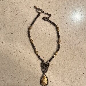 Chico's Gold and Bronze Teardrop Knot Pendant Necklace